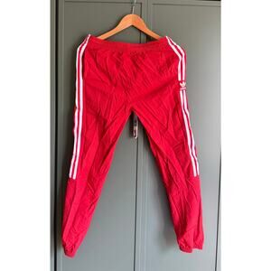 ADIDAS boys sz L 13-14 red nylon tapered track pants EUC